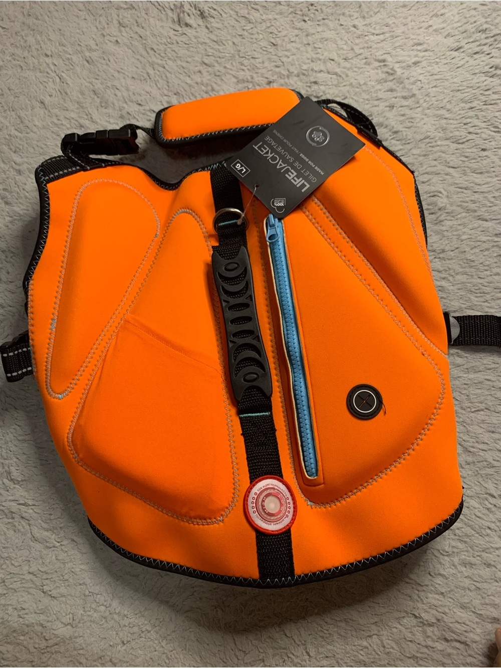 dog life jacket in orange